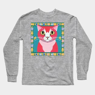 Pink cat in the frame Long Sleeve T-Shirt